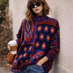 Colter Bay Womens Vtg 80s Sweater Size L Oversized Statement Indie Patchwork